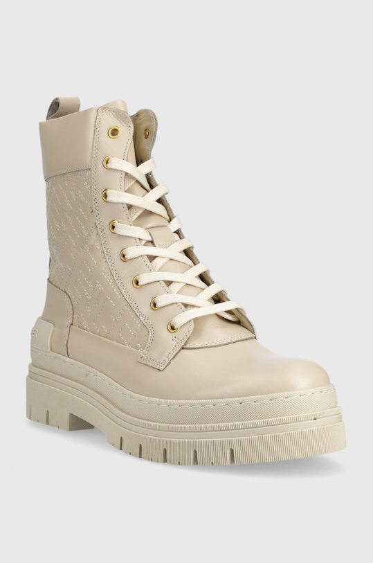 Tommy Hilfiger botki skórzane FW0FW06849 LACE UP ZIP BOOT MONOGRAM FW0FW06849 beżowy SS23