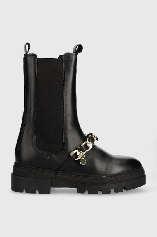 Tommy Hilfiger bőr bokacsizma FW0FW07046 MONOCHROMATIC CHELSEA BOOT CHAIN lapos fekete FW0FW07046