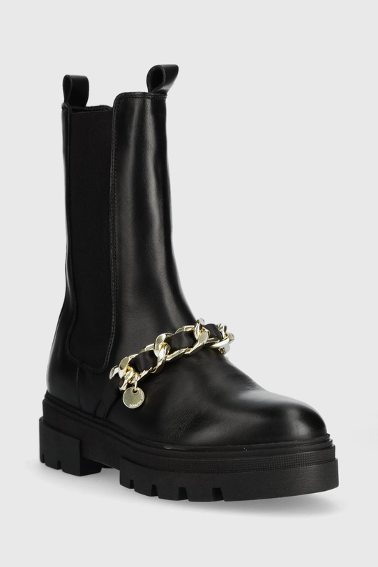 Kožené kotníkové boty Tommy Hilfiger FW0FW07046 MONOCHROMATIC CHELSEA BOOT CHAIN FW0FW07046 černá SS23