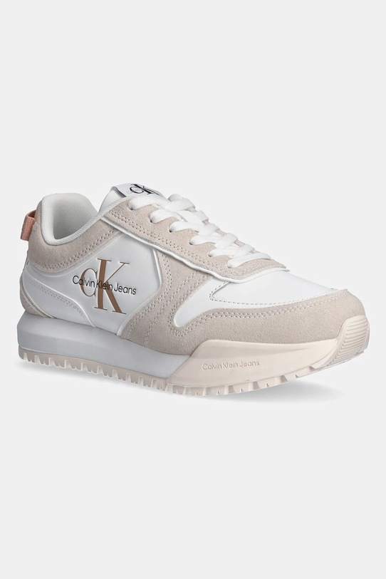 Kožené sneakers boty Calvin Klein Jeans TOOTHY RUNNER IRREGULAR LINES W přírodní kůže béžová YW0YW00934