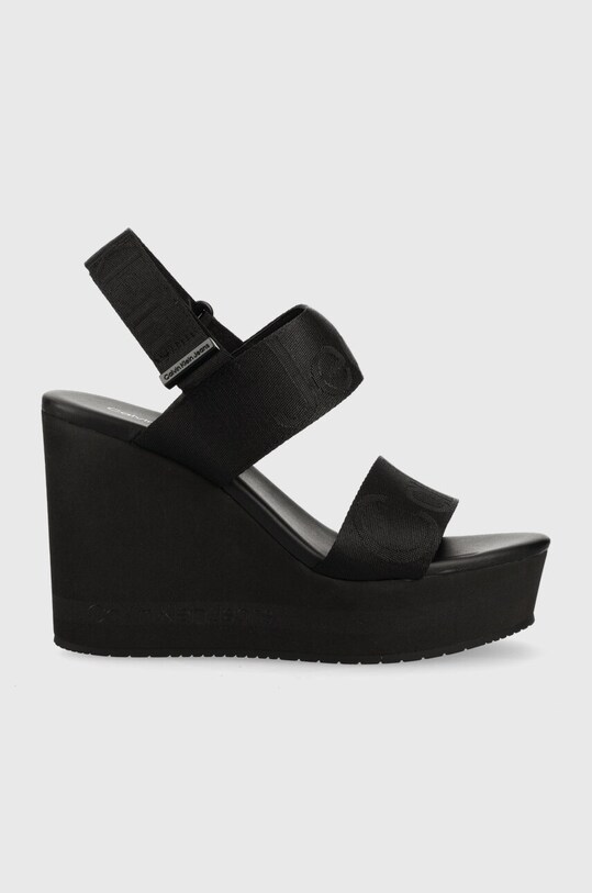 Calvin Klein Jeans sandale WEDGE SANDAL WEBBING coturn negru YW0YW00959