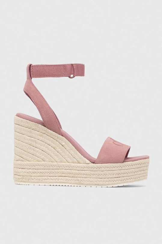 Calvin Klein Jeans sandale din piele intoarsa WEDGE SANDAL SU CON YW0YW01026 roz SS24