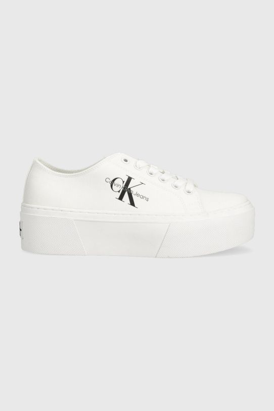 Calvin Klein Jeans tenisówki FLATFORM+ CUPSOLE LOW TXT Planet friendly biały YW0YW01033