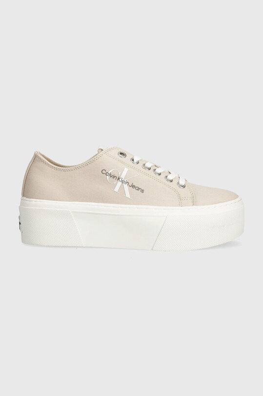 Ниски кецове Calvin Klein Jeans FLATFORM+ CUPSOLE LOW TXT Planet friendly бежов YW0YW01033