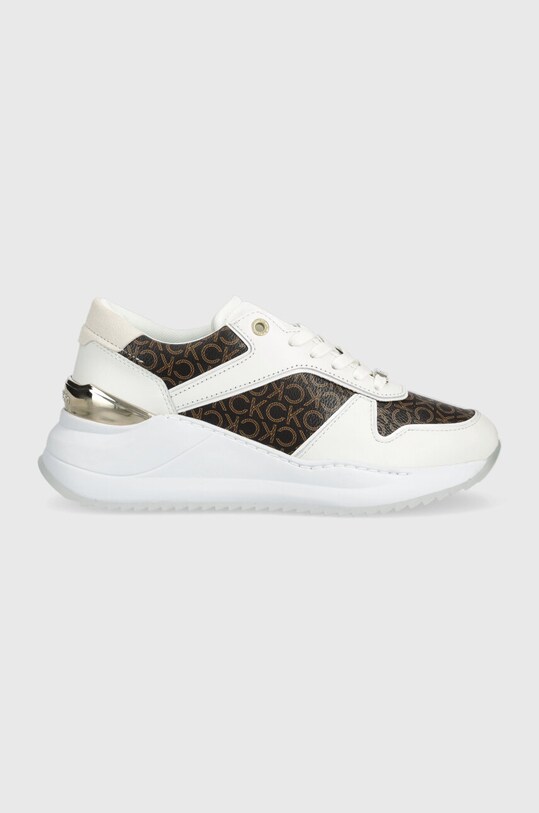 Tenisky Calvin Klein CHUNKY INTERN WEDGE LACE UP-MONO usňová koža biela HW0HW01439