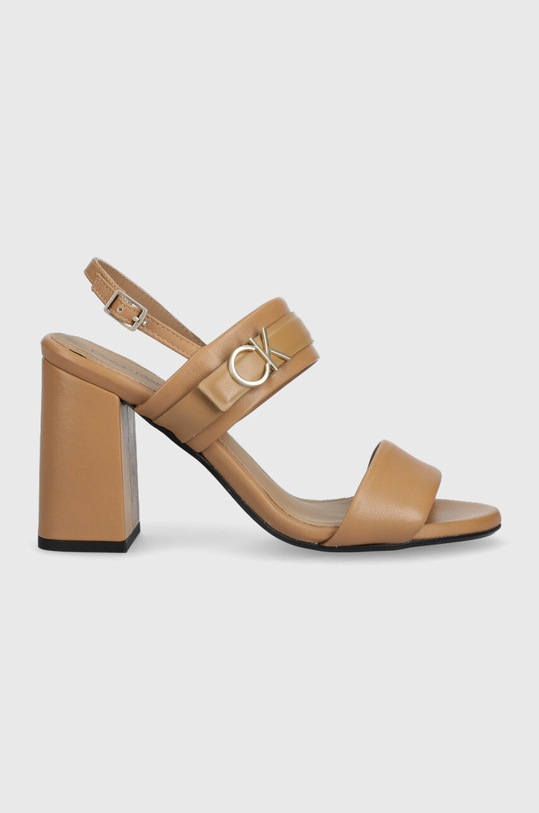 Calvin Klein sandały skórzane BLOCK HL SANDAL 85HH W/HW słupek beżowy HW0HW01486