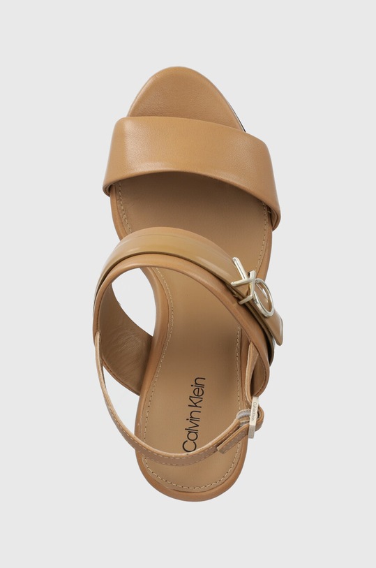Calvin Klein sandały skórzane BLOCK HL SANDAL 85HH W/HW beżowy HW0HW01486