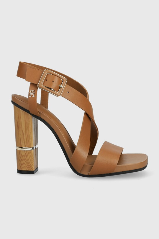 Kožne sandale Tommy Hilfiger HARDWARE BLOCK HIGH HEEL sintetički smeđa FW0FW07016