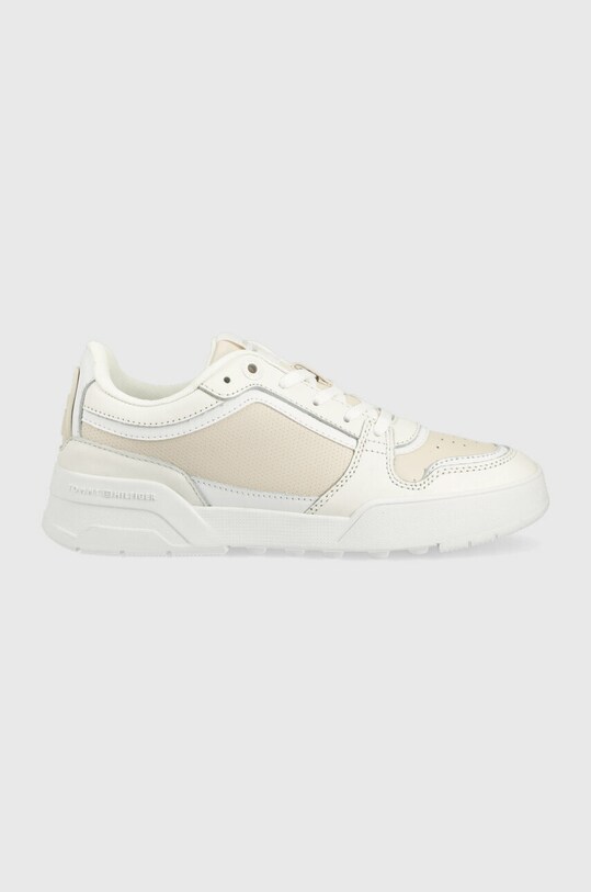 Kožené tenisky Tommy Hilfiger LOW TH BASKET SNEAKER plochá béžová FW0FW07024