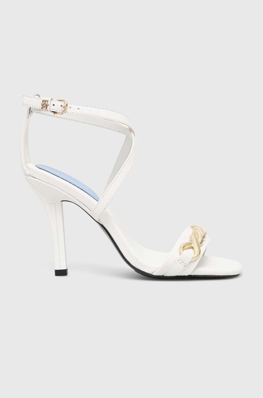 Tommy Hilfiger sandały skórzane TH CHAIN FEMININE HEEL SANDAL słupek biały FW0FW07076