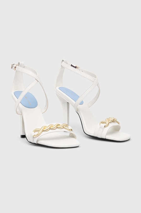 Tommy Hilfiger sandały skórzane TH CHAIN FEMININE HEEL SANDAL FW0FW07076 biały SS23