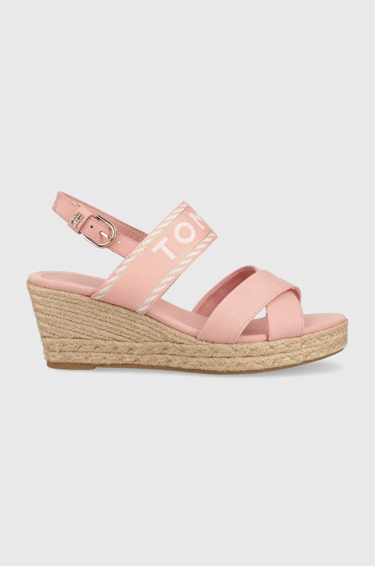 Σανδάλια Tommy Hilfiger SEASONAL WEBBING MID WEDGE πλατφόρμα ροζ FW0FW07091