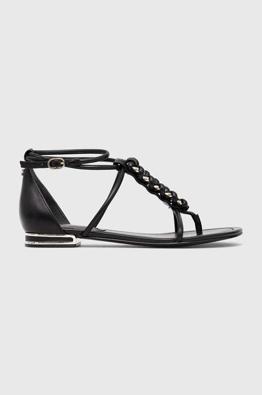 Кожени сандали Guess CADHA гладка кожа черен FL6CDH.LEA21.BLACK