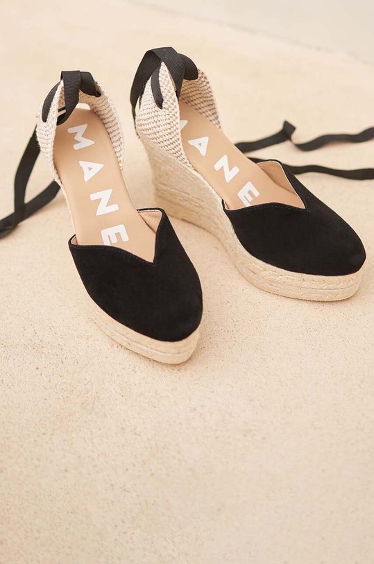 Manebi espadryle Heart-Shaped Wedge Espadrilles K.1.0.WH czarny SS23