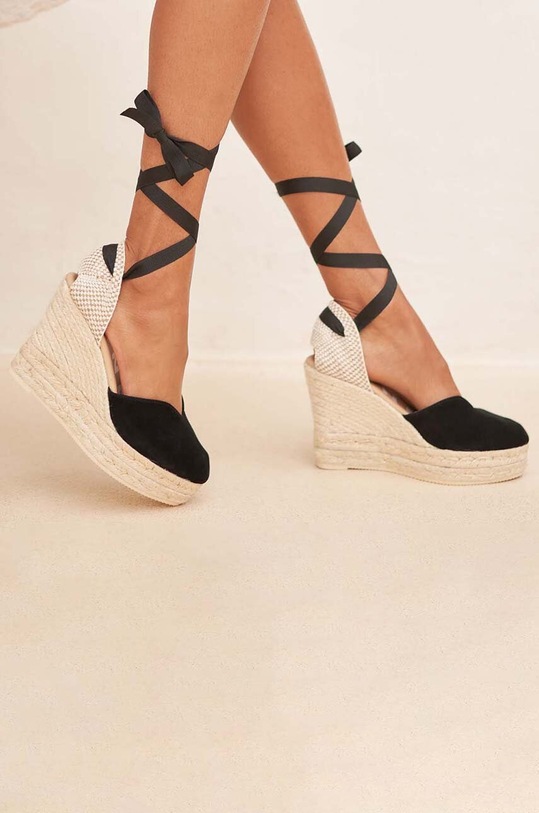 Obuwie Manebi espadryle Heart-Shaped Wedge Espadrilles K.1.0.WH czarny