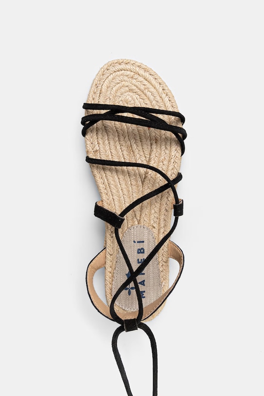 Manebi Σανδάλια Επίπεδο τακούνι γυναικεία σουέτ μαύρο P.0.0.Y0