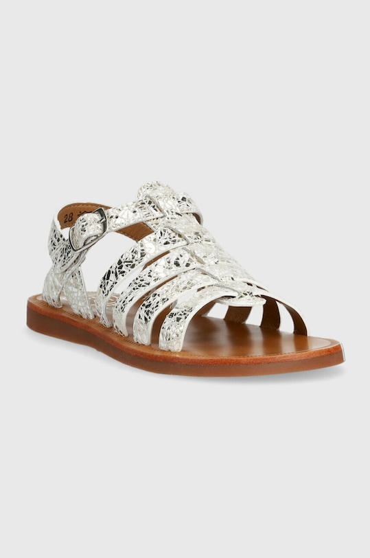Dětské kožené sandály Pom D'api O1GYAJ0411.28.30 stříbrná SS23