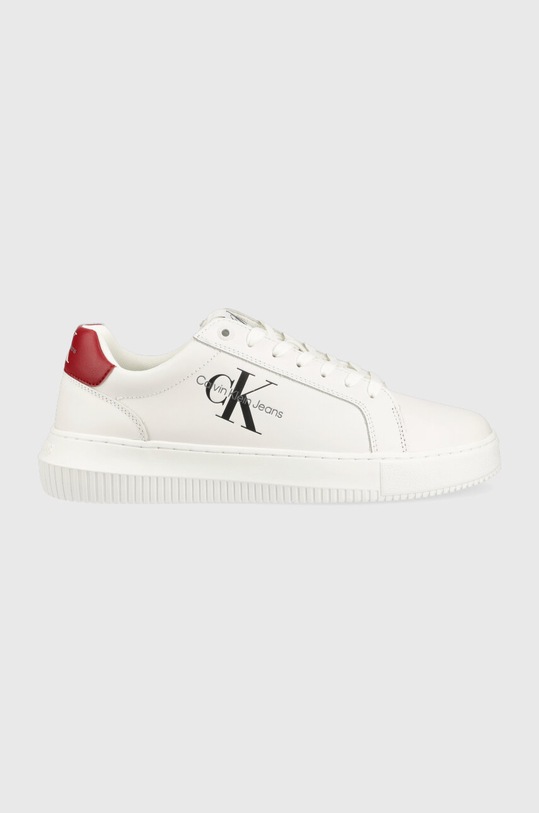 Calvin Klein Jeans sneakersy skórzane Chunky Capsule Monologo Planet friendly biały YM0YM00681