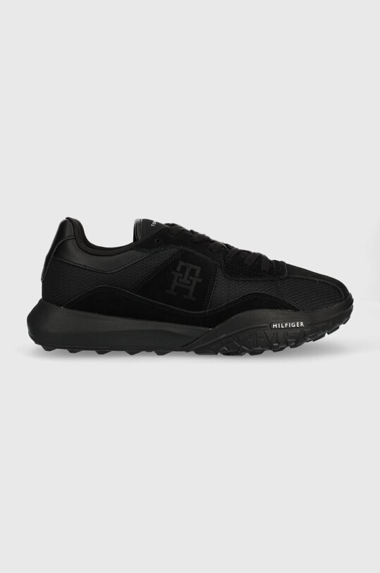 Sneakers boty Tommy Hilfiger RETRO MODERN RUNNER MIX semišová kůže černá FM0FM04363