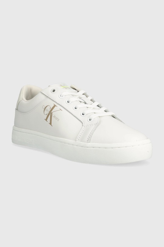 Calvin Klein Jeans sneakersy skórzane CLASSIC CUPSOLE FLUO CONTRAST YM0YM00603 biały SS23
