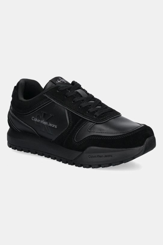 Calvin Klein Jeans sneakersy skórzane TOOTHY RUNNER IRREGULAR LINES skóra zamszowa czarny YM0YM00624