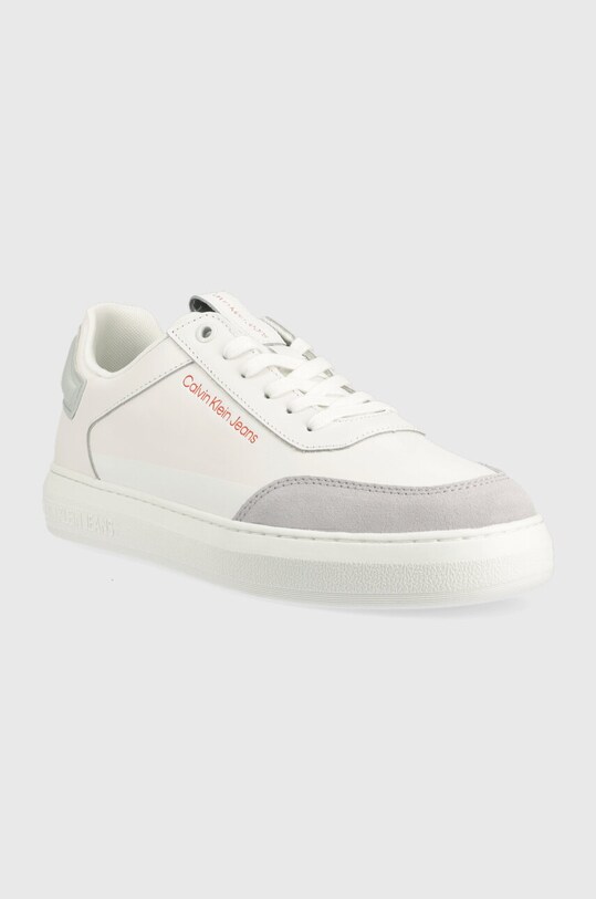 Usnjene superge Calvin Klein Jeans CASUAL CUPSOLE HIGH/LOW FREQ YM0YM00670 bela SS23