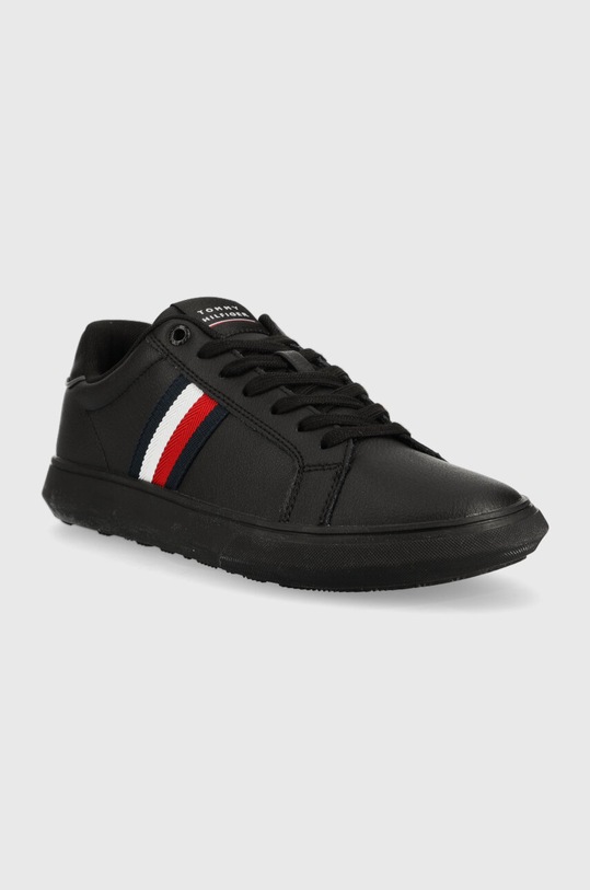 Kožené tenisky Tommy Hilfiger CORPORATE LEATHER CUP STRIPES FM0FM04732 černá SS23