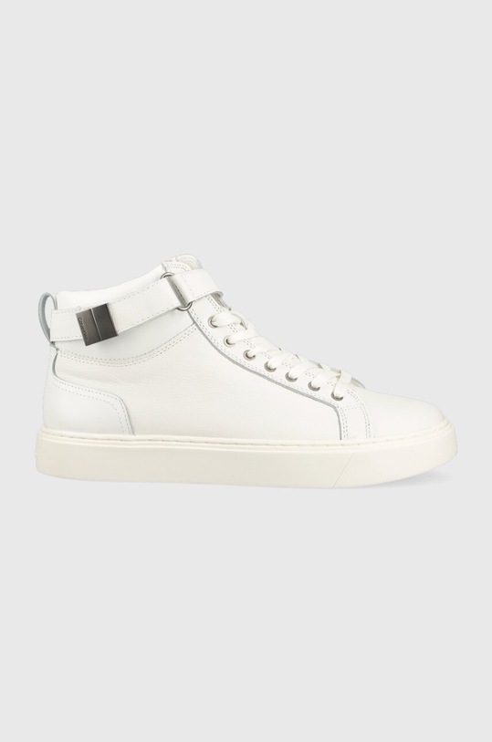Δερμάτινα αθλητικά παπούτσια Calvin Klein HIGH TOP LACE UP W/PLAQUE Planet friendly λευκό HM0HM00973