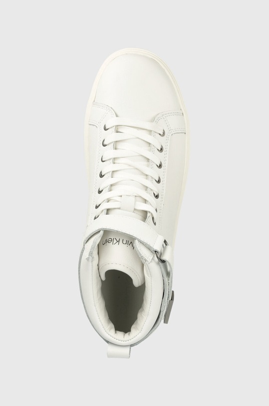 Δερμάτινα αθλητικά παπούτσια Calvin Klein HIGH TOP LACE UP W/PLAQUE λευκό HM0HM00973