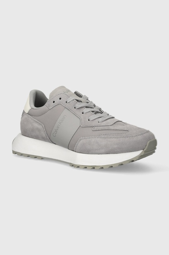 Tenisky Calvin Klein LOW TOP LACE UP MIX semišová kůže šedá HM0HM00497