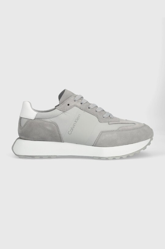 Calvin Klein sneakers LOW TOP LACE UP MIX piele întoarsă gri HM0HM00497