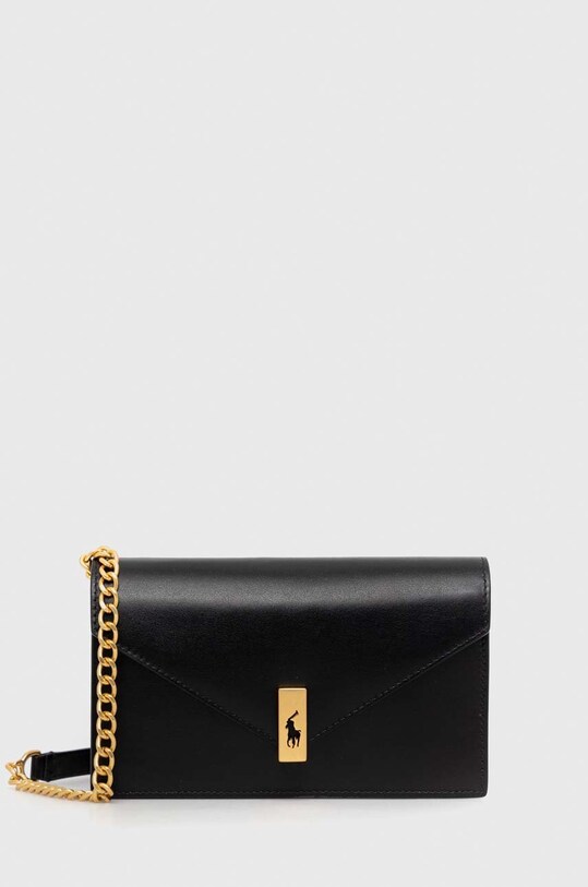 Шкіряна сумочка Polo Ralph Lauren лицьова шкіра чорний 427886738