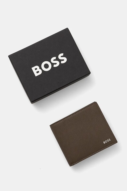 BOSS portfel skórzany zielony 50485599