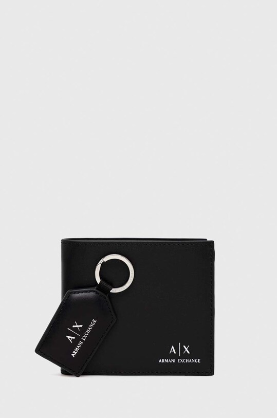 Kožená peňaženka a kľúčenka Armani Exchange usňová koža čierna 958487.CC845