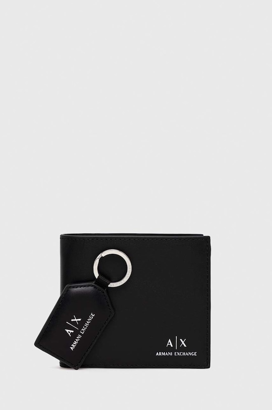 Armani Exchange portfel i brelok skórzany skóra licowa czarny 958487.CC845