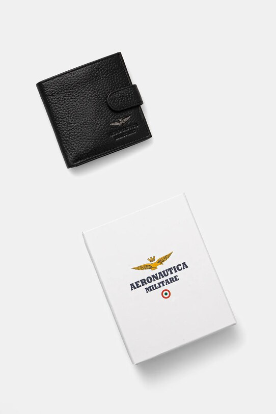 Шкіряний гаманець Aeronautica Militare чорний AM184