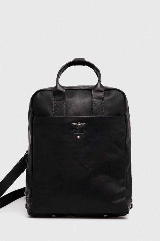 Aeronautica Militare ghiozdan de piele uni negru AM352