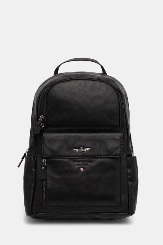 Kožený ruksak Aeronautica Militare usňová koža čierna AM355