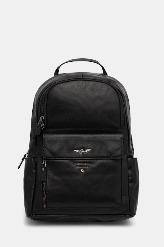 Kožený ruksak Aeronautica Militare usňová koža čierna AM355