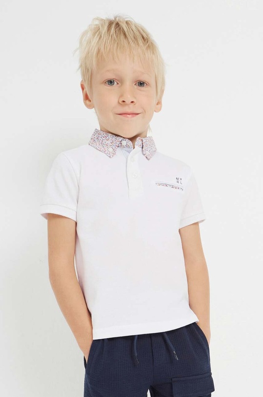 Mayoral polo bawełniane dziecięce z kołnierzykiem biały 3152.5E.MINI