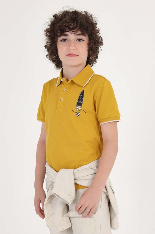 Mayoral polo bawełniane dziecięce nadruk żółty 6108.7D.JUNIOR