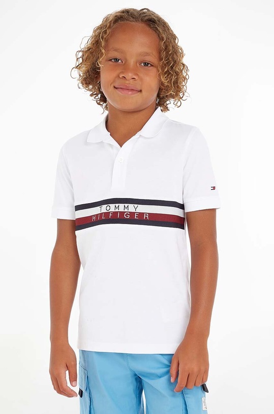 Tommy Hilfiger polo bawełniane dziecięce aplikacja biały KB0KB08157.PPYX