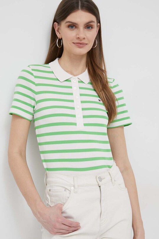 Μπλουζάκι Tommy Hilfiger με ελαστάν πράσινο WW0WW39530.PPYX