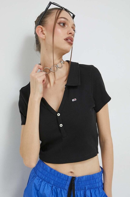 Πόλο Tommy Jeans slim μαύρο DW0DW15322.PPYX