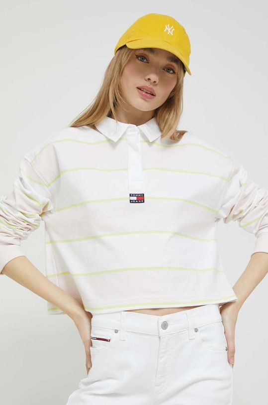 Βαμβακερή μπλούζα με μακριά μανίκια Tommy Jeans DW0DW15328.PPYX ροζ SS23