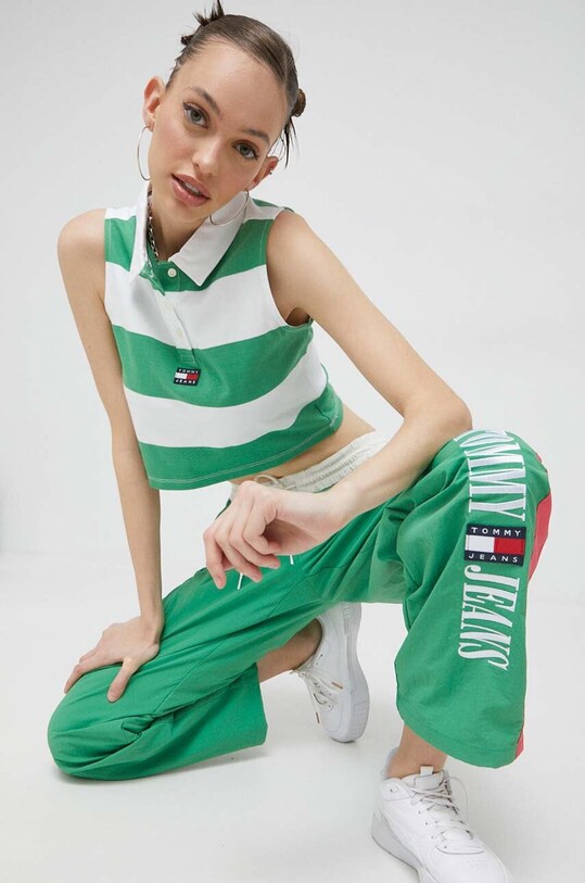 Tommy Jeans top din bumbac cu modele verde DW0DW15325.PPYX