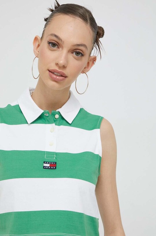 Tommy Jeans top din bumbac verde DW0DW15325.PPYX