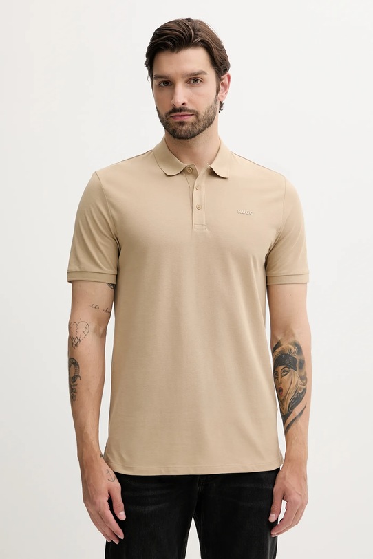 HUGO pamut póló sima bézs 50466182