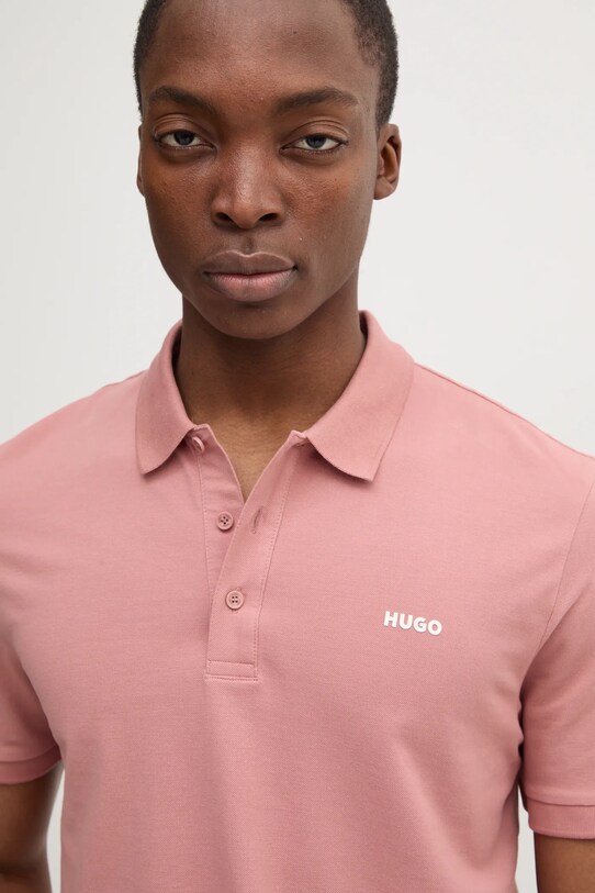 Bavlnené polo tričko HUGO ružová 50466182