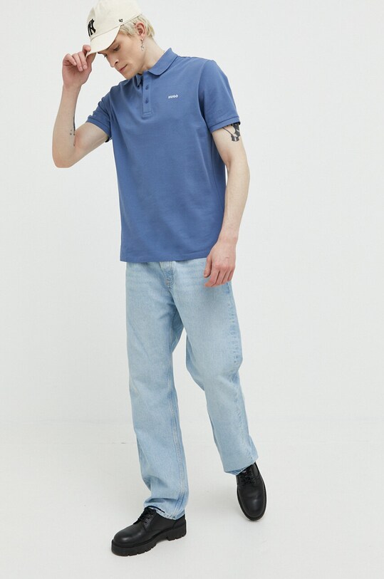 HUGO polo de bumbac 50466182 albastru SS25